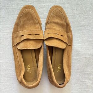 Zara Tan Suede Loafers women